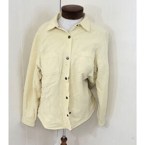 Woolrich Womens Large Cream Corduroy Fleece Lined Snap Long Sleeve Shacket